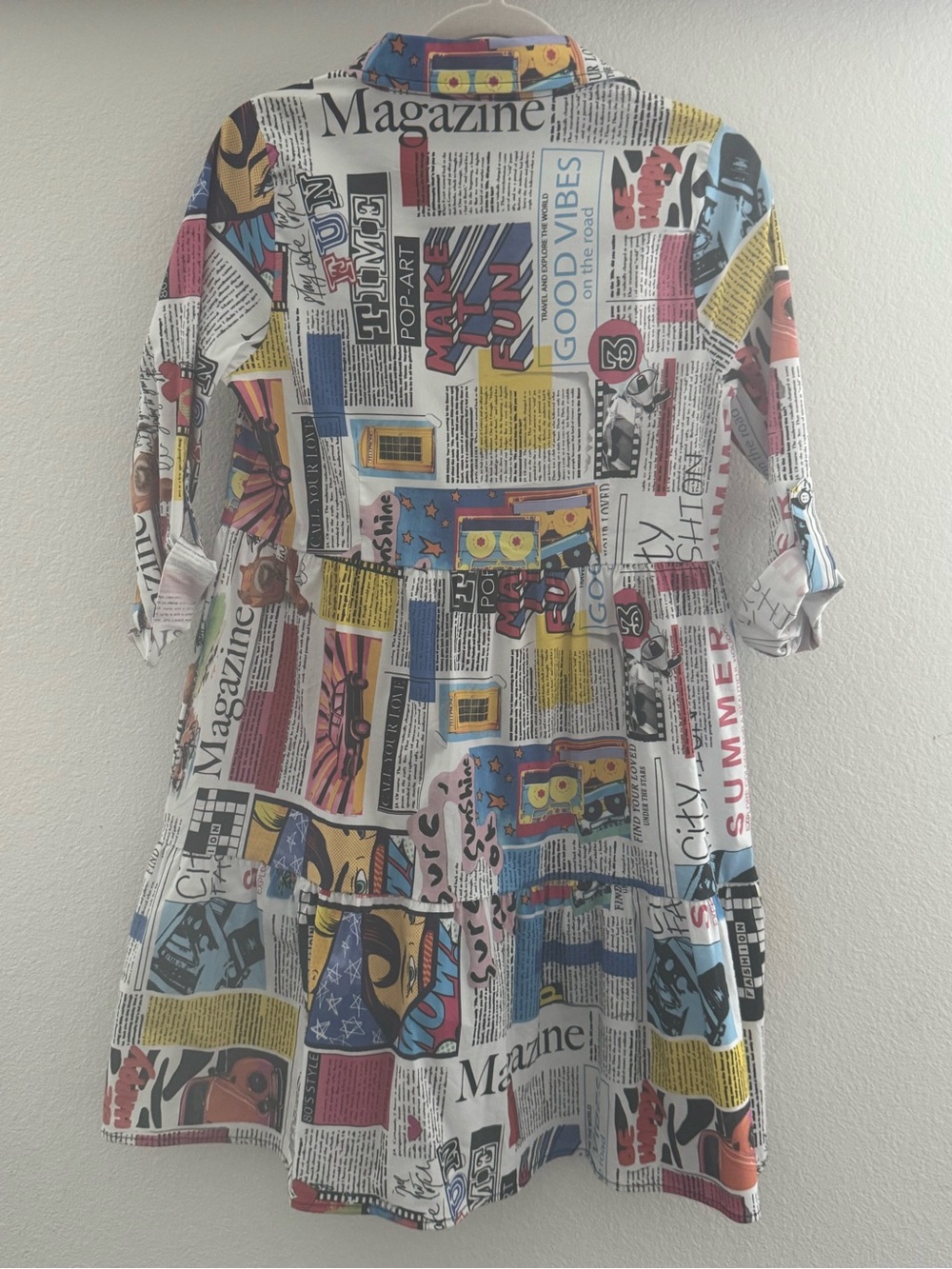 Printed Newspaper-Style Midi Dress in Multicolor - Picture 4 of 7